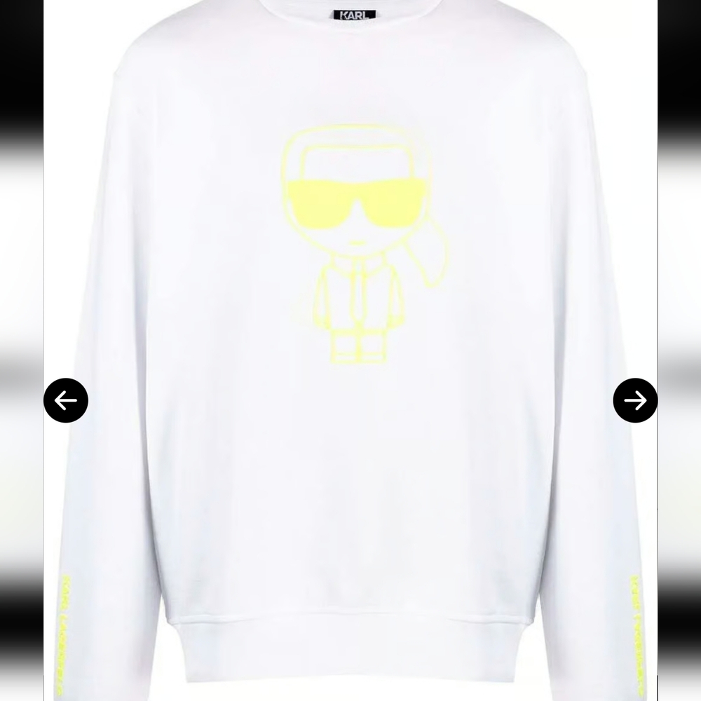 NWT Karl Lagerfeld White Sweater with Yellow Graphic